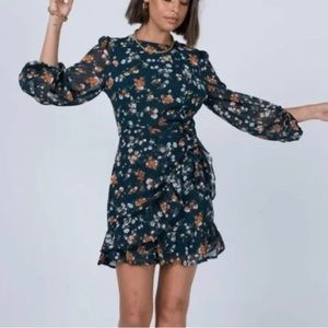 Princess Polly Meral Mini Teal Floral Wrap Dress